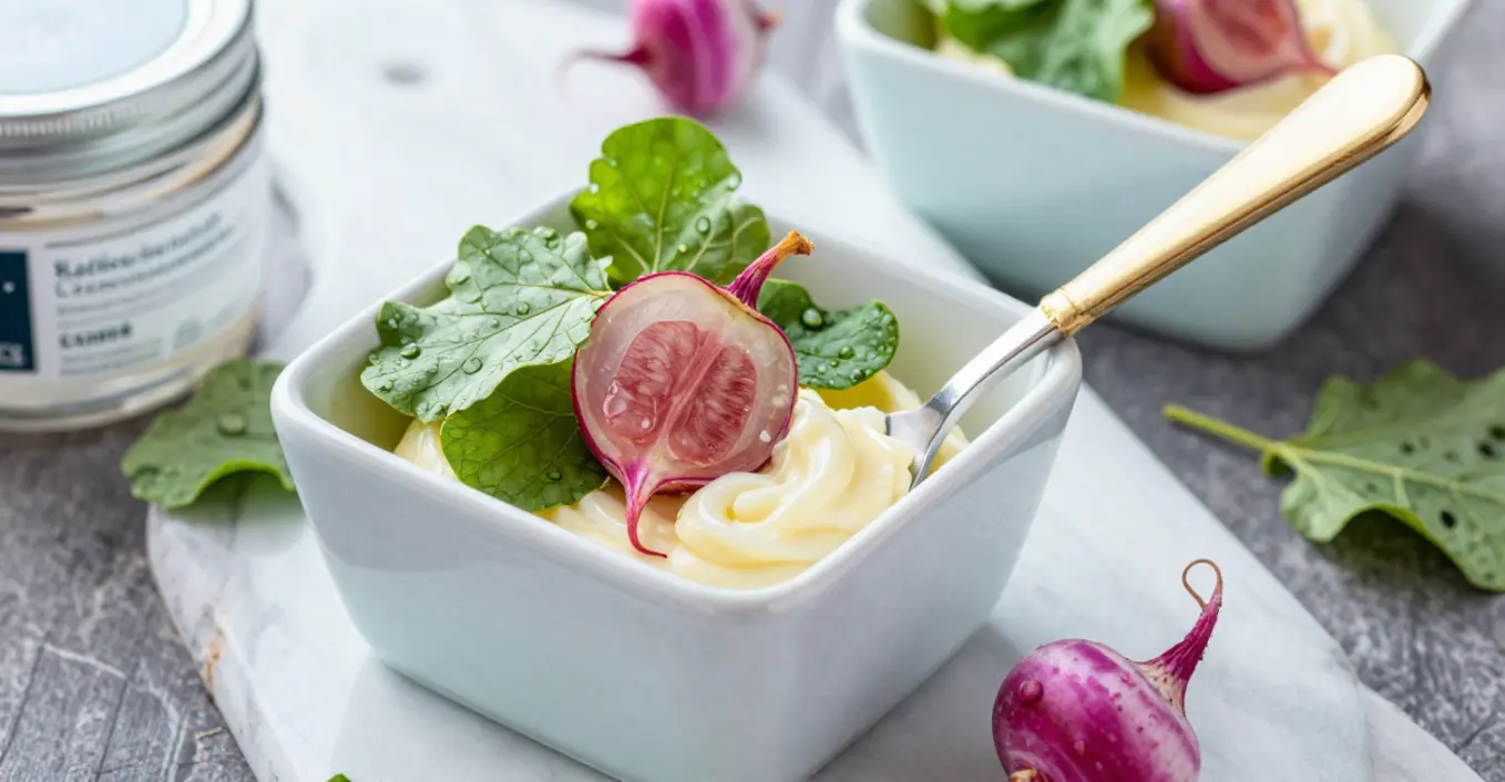 Radieschenblatt Creme mit Räucherspeck