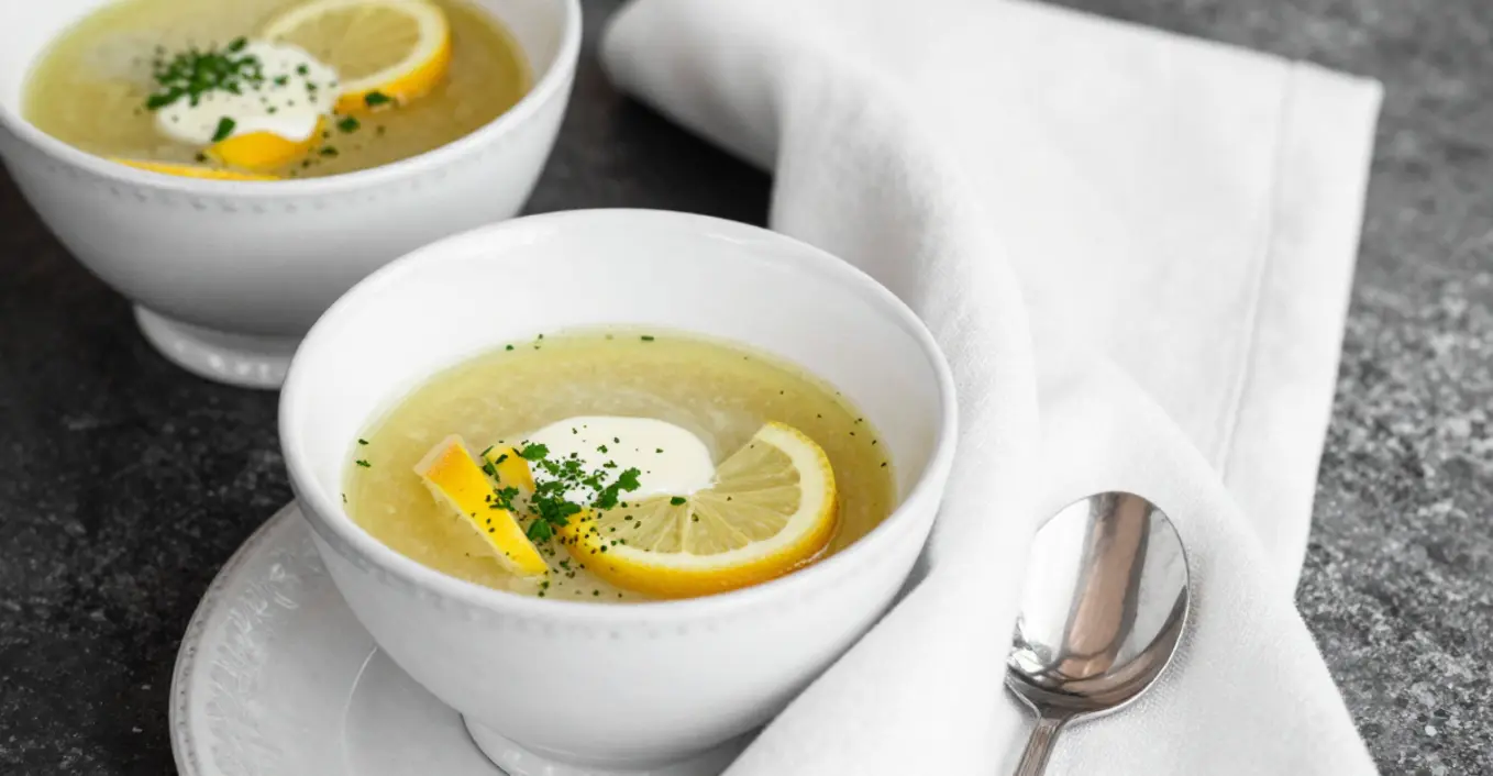 Schalerbsen Cremesuppe mit Zitronensahne