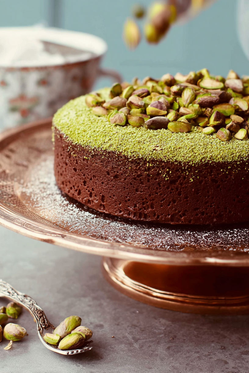 Schoko Avocado Kuchen mit Pistazien