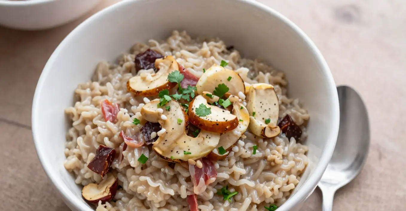 Speck Lauch Porridge mit Datteln