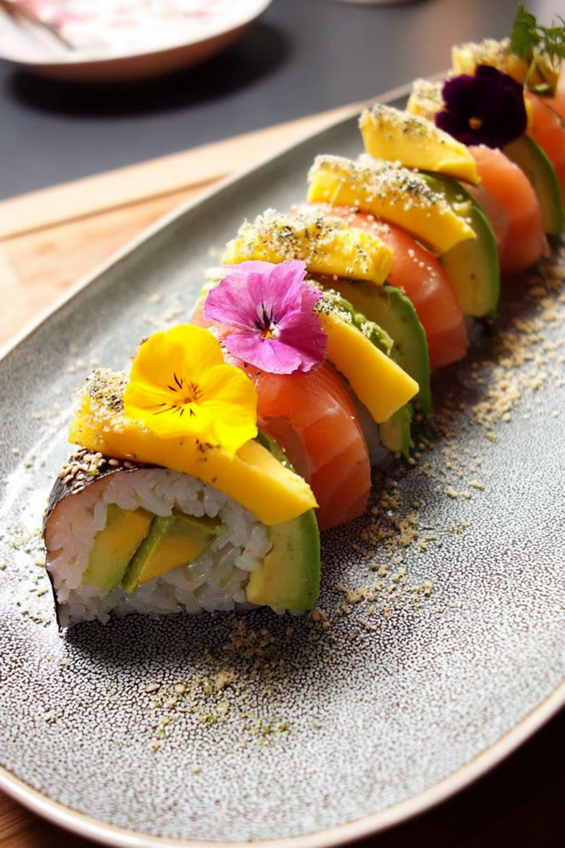 Sushi Rolle mit Mango Lachs und Avocado