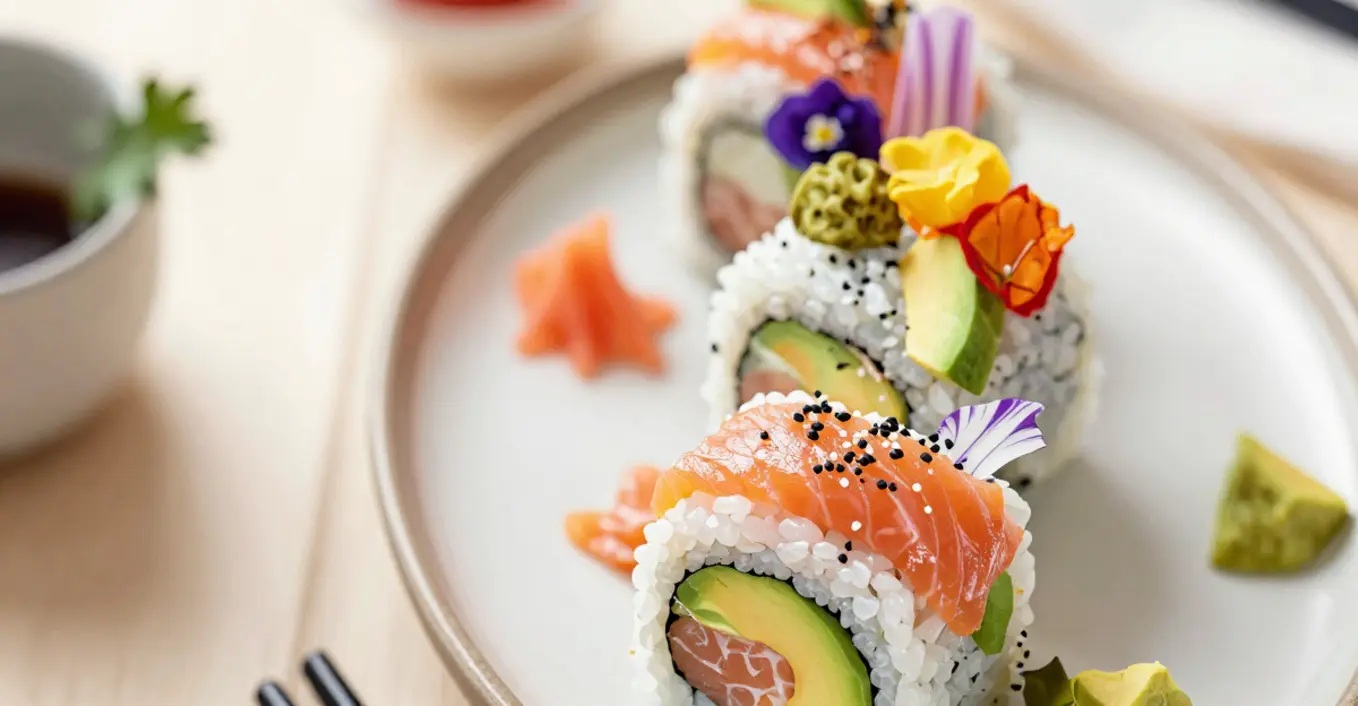 Sushi Rolle mit Mango Lachs und Avocado