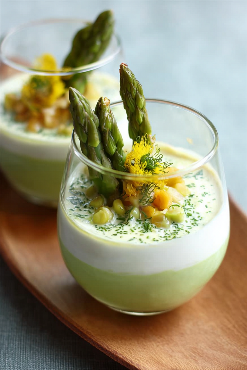 Verrine mit grüner Spargelcreme und Mimosa-Ei