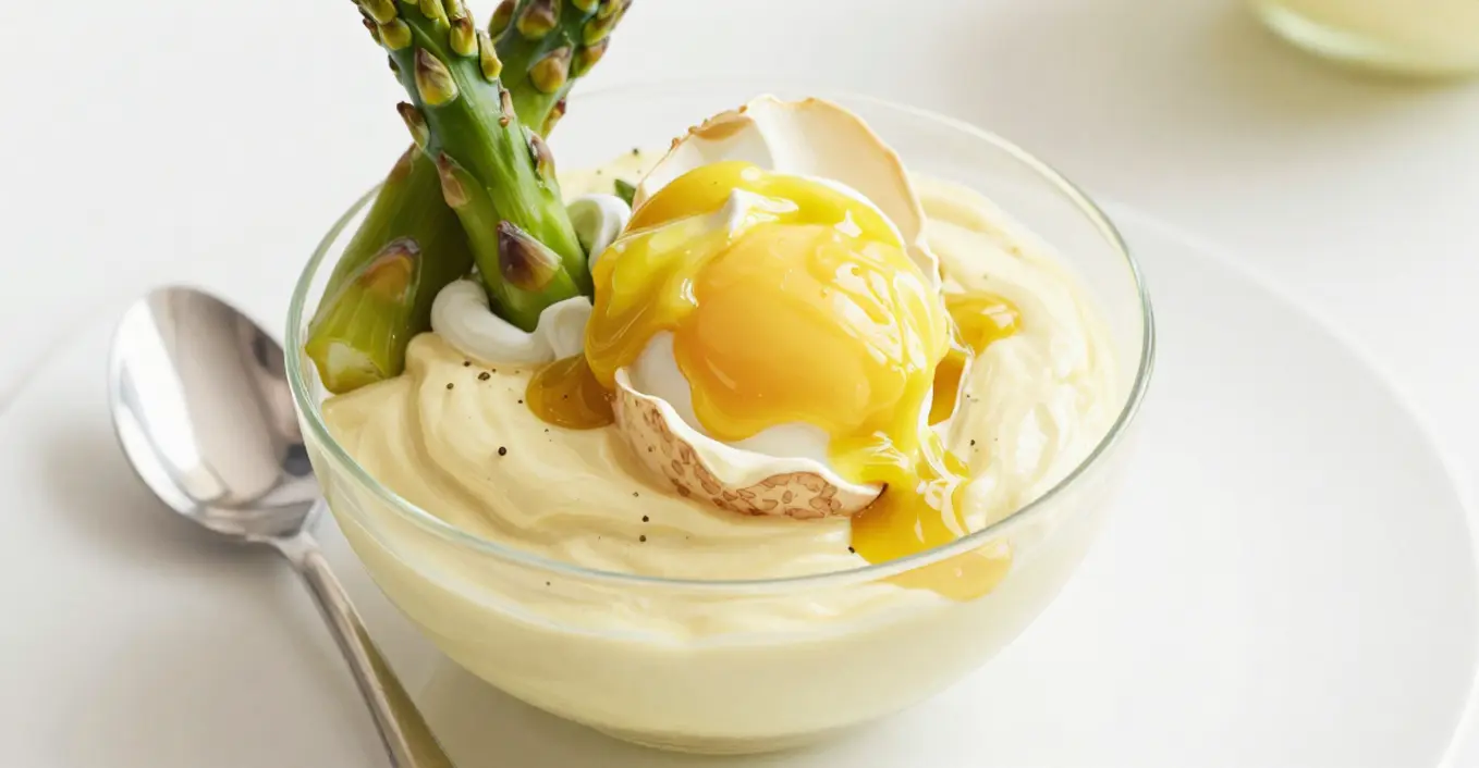 Verrine mit grüner Spargelcreme und Mimosa-Ei