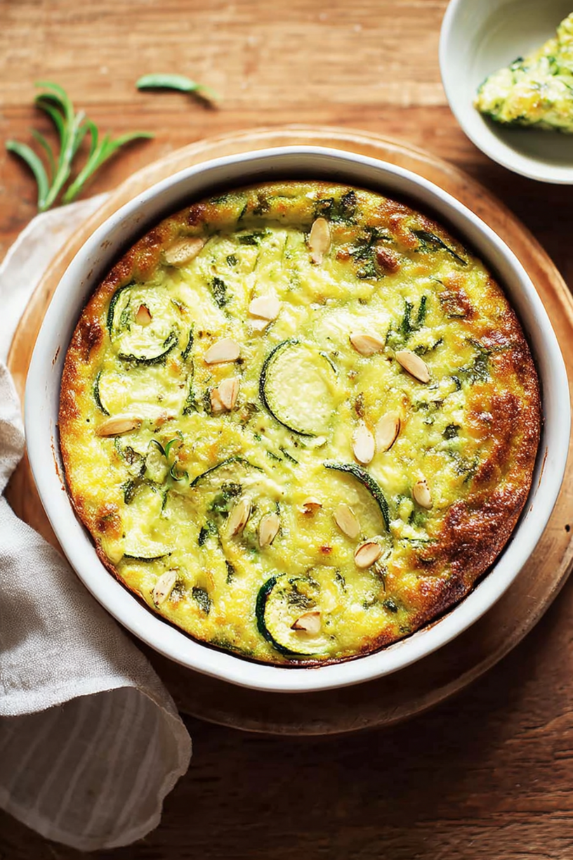 Zucchini Clafoutis mit Knoblauch und Mandeln